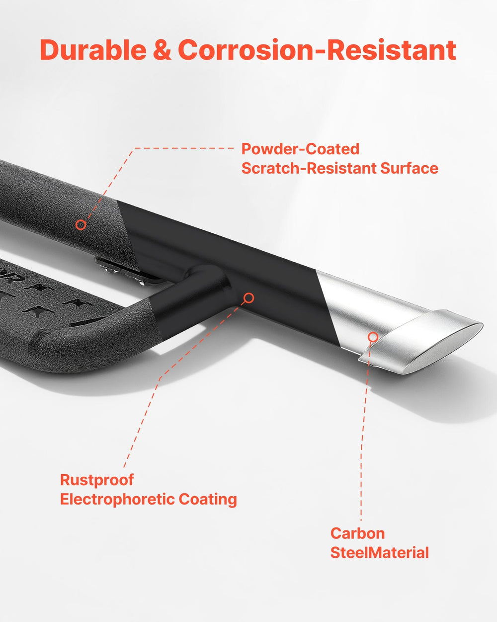 VEVOR Running Boards, 4 Inches Side Steps Compatible with 2024-2025 Toyota Tacoma Double Cab, Black Carbon Steel Nerf Bars, 550 lbs Load Capacity, Wide Non-Slip Hollow Surface with Rustproof Coating