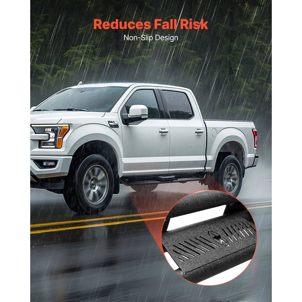 VEVOR Running Boards, 6 Inches Side Steps Compatible with 2015-2025 Ford F150 SuperCrew Cab, 2017-2025 Ford F150 SuperCrew Cab, Black Carbon Steel Nerf Bars, 550 lbs Load Capacity, Non-Slip Surface