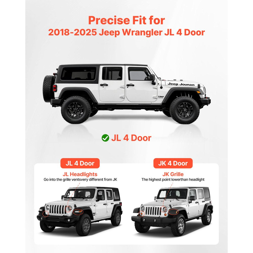 VEVOR Running Boards, 6 Inches Side Steps Compatible with 2018-2025 Jeep Wrangler JL 4 Door, Black Carbon Steel Nerf Bars, 550 lbs Load Capacity, Wide Non-Slip Hollow Surface with Rustproof Coating