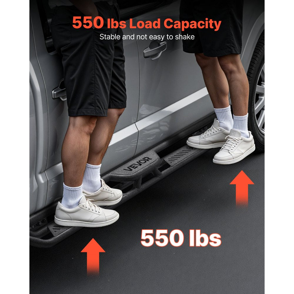 VEVOR Running Boards, 6 Inches Side Steps Compatible with 2019-2025 Dodge Ram 1500 Crew Cab(Not Fit 2019-2025 1500 Classic), Black Carbon Steel Nerf Bars, 550 lbs Load Capacity, Wide Non-Slip Hollow Surface with Rustproof Coating