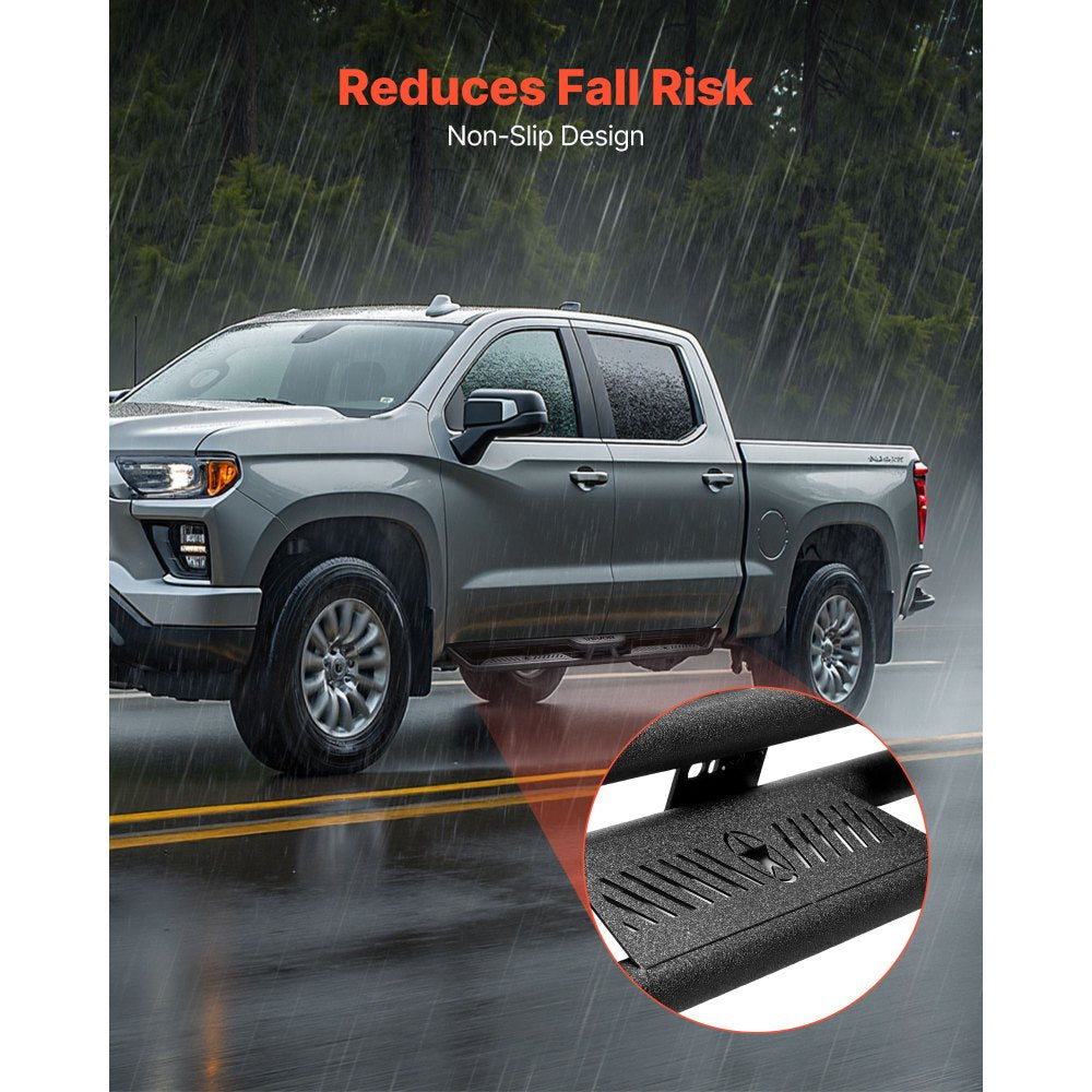 VEVOR Running Boards, 6 Inches Side Steps Compatible with 2019-2025 Chevy Silverado/GMC Sierra 1500 Crew Cab, 2020-2025 Chevy Silverado/GMC Sierra 2500HD 3500HD Crew Cab, Black Carbon Steel Nerf Bars