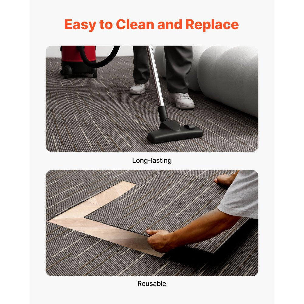 VEVOR Carpet Tiles Reusable 24x24 inch, 24 PCS Modular Carpet Square Rug, Commercial Floor Soft Padded for Seamless Cover 96sq.ft, Easy DIY for Living Room Bedroom Office Indoor,Dark Brown