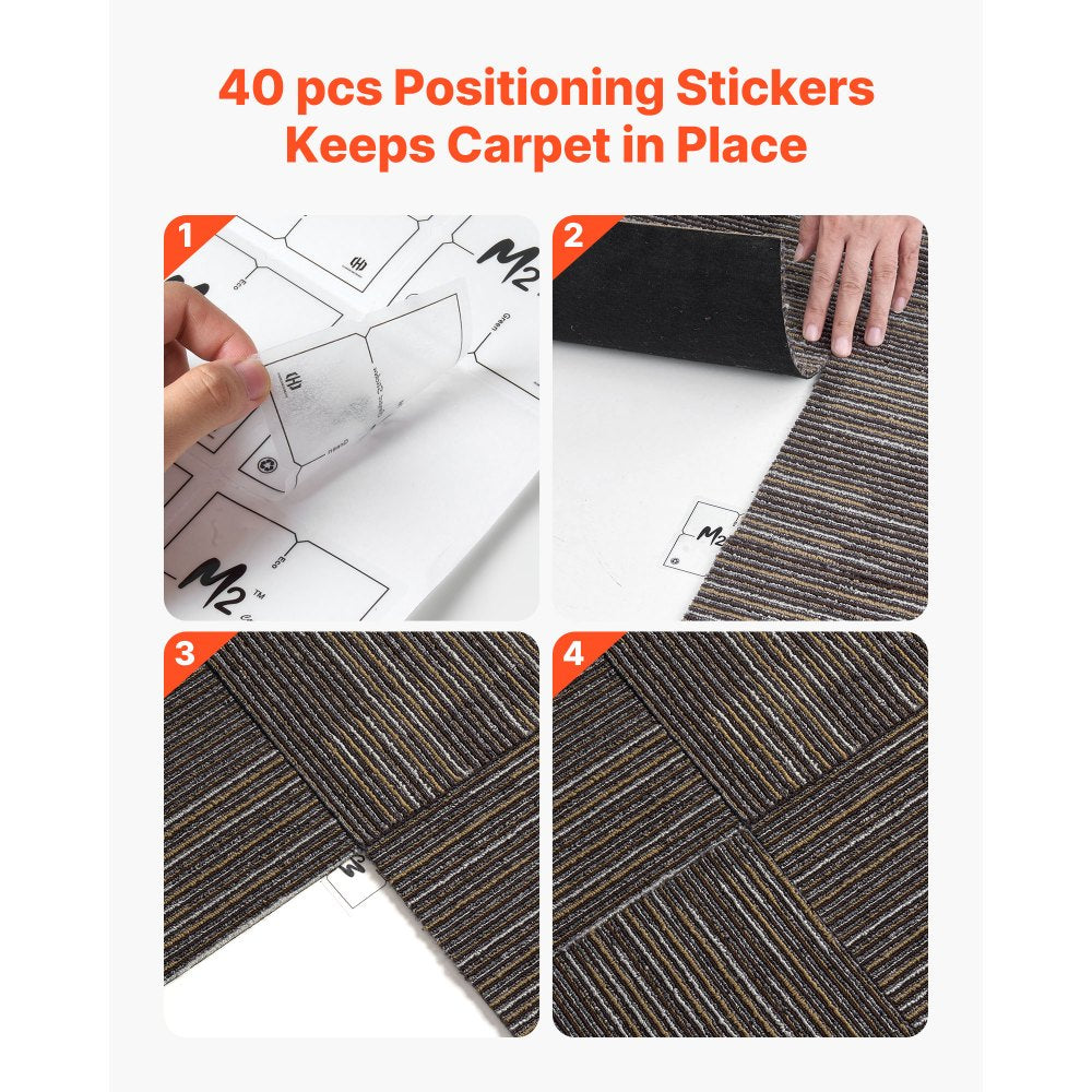 VEVOR Carpet Tiles Reusable 24x24 inch, 24 PCS Modular Carpet Square Rug, Commercial Floor Soft Padded for Seamless Cover 96sq.ft², Easy DIY for Living Room Bedroom Office Indoor,Gray & Brown