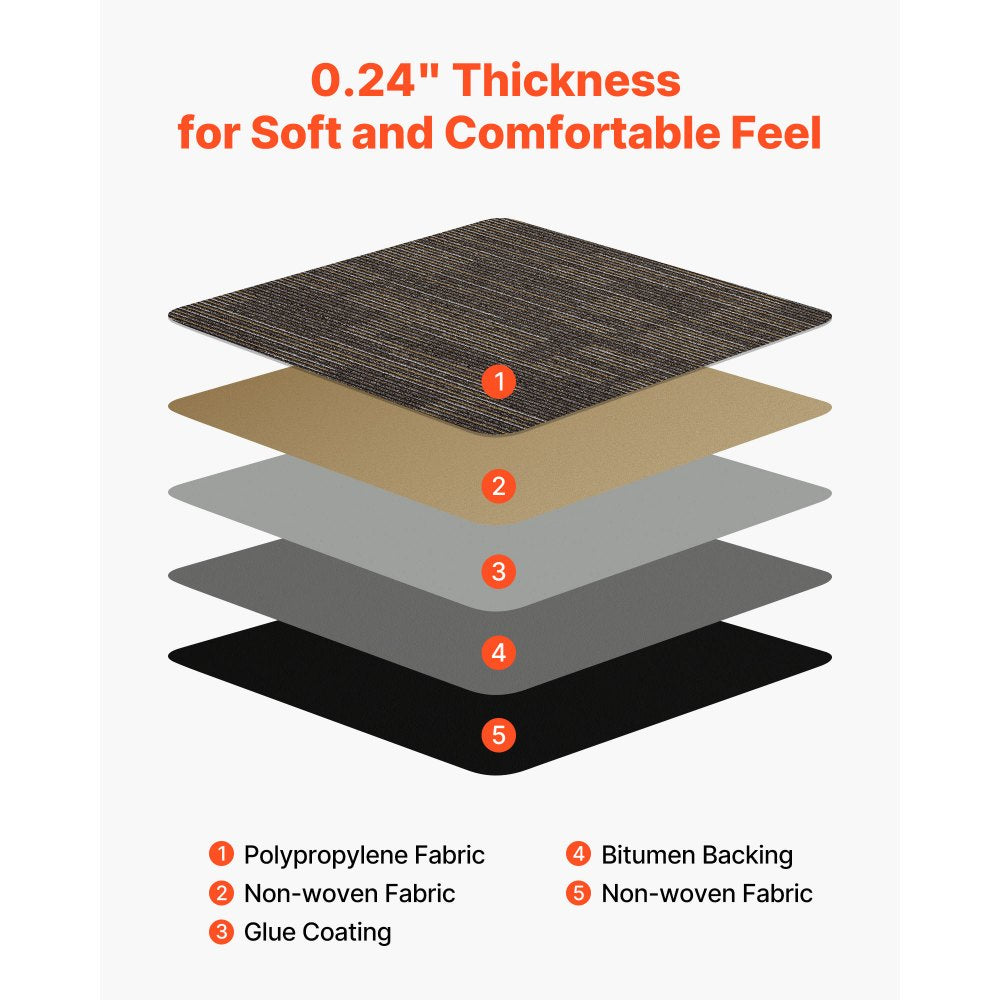 VEVOR Carpet Tiles Reusable 24x24 inch, 24 PCS Modular Carpet Square Rug, Commercial Floor Soft Padded for Seamless Cover 96sq.ft², Easy DIY for Living Room Bedroom Office Indoor,Gray & Brown
