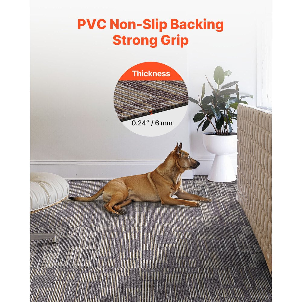 VEVOR Carpet Tiles Reusable 24x24 inch, 24 PCS Modular Carpet Square Rug, Commercial Floor Soft Padded for Seamless Cover 96sq.ft², Easy DIY for Living Room Bedroom Office Indoor,Gray & Brown