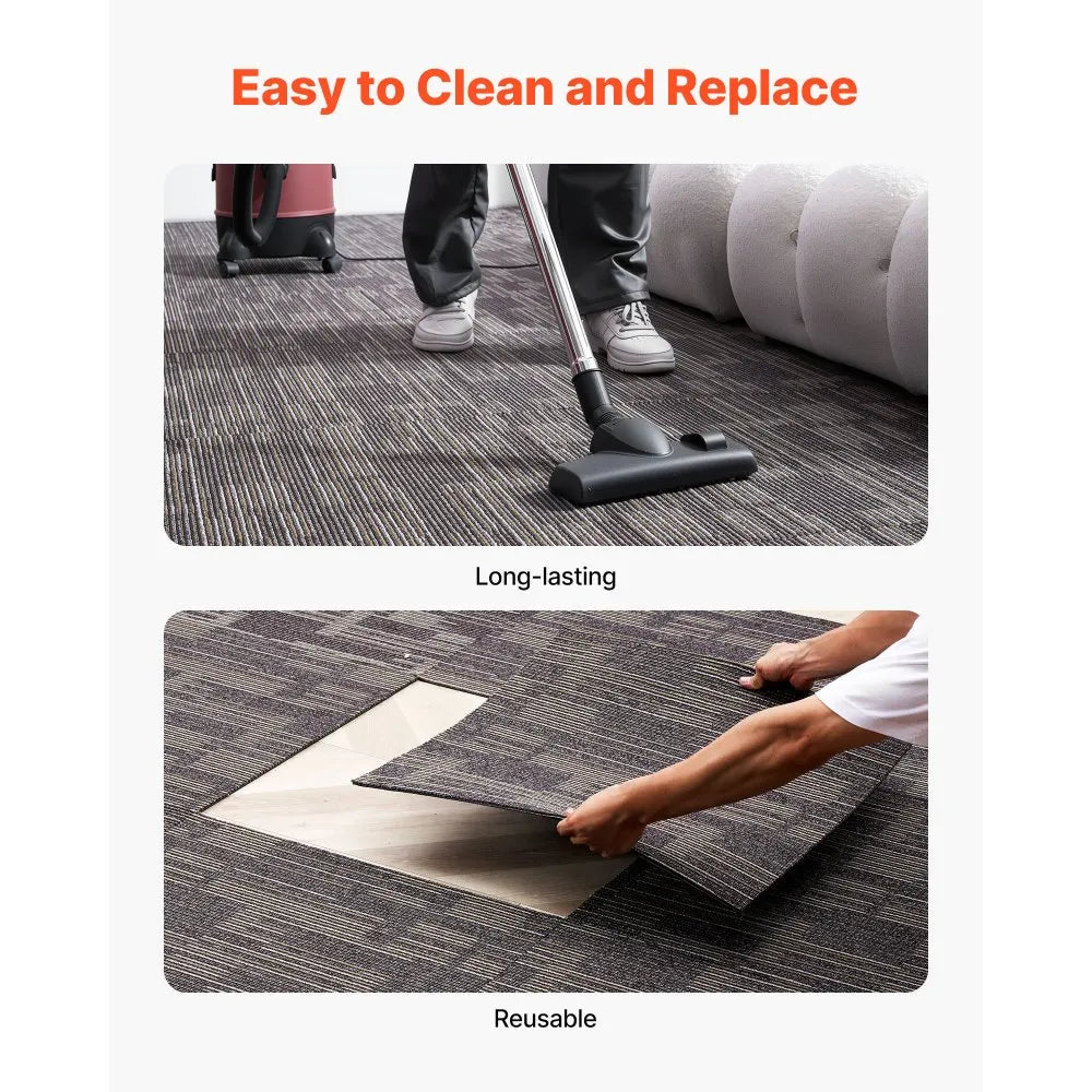 VEVOR Carpet Tiles Reusable 24x24 inch, 24 PCS Modular Carpet Square Rug, Commercial Floor Soft Padded for Seamless Cover 96sq.ft², Easy DIY for Living Room Bedroom Office Indoor,Gray & Brown