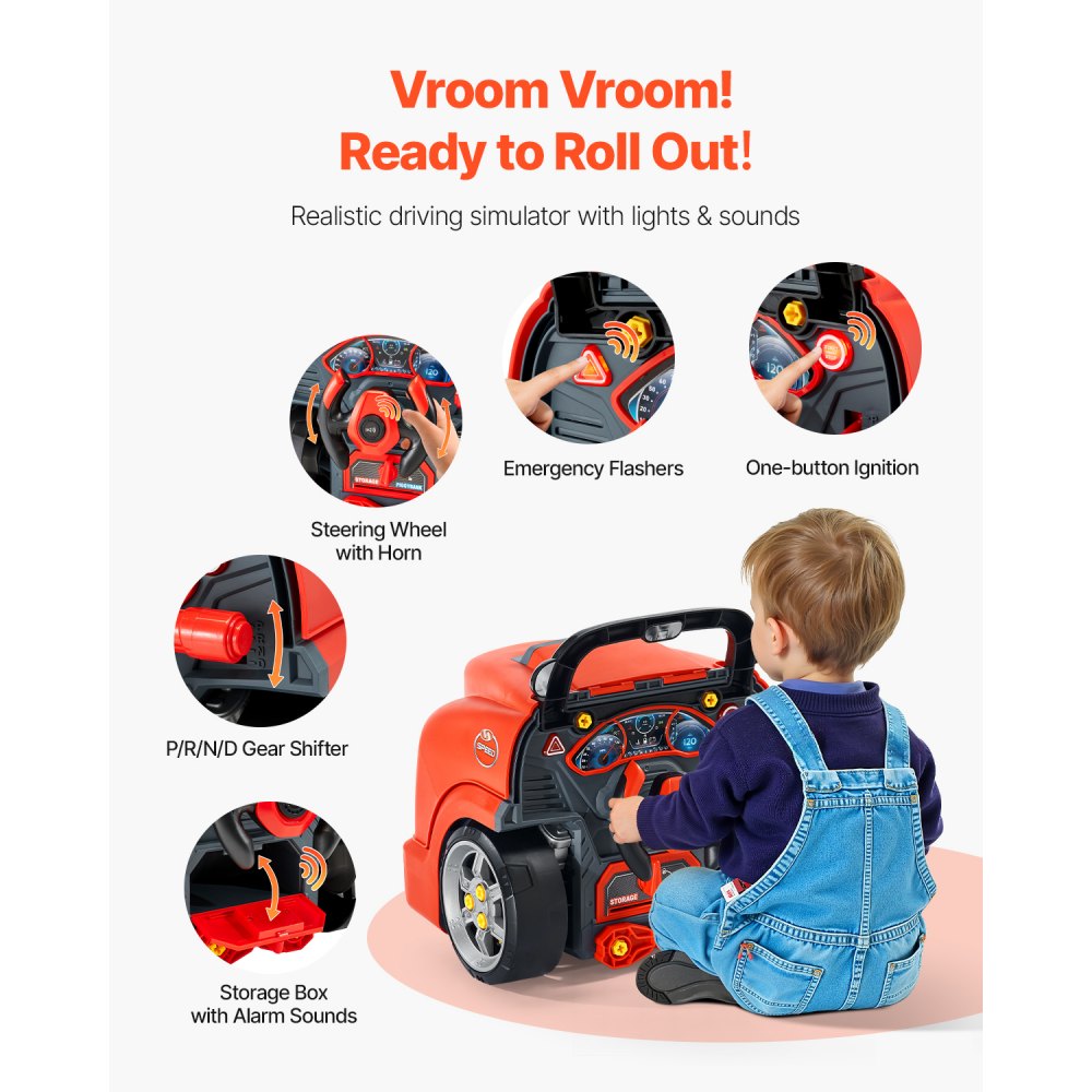 VEVOR Engine Toy, 60 Pieces, Kids Mechanic Car Repair Set with Removable Parts, Lights and Sounds, Steering Wheel and Horn, Kids Mechanic Workshop Set for Toddler Ages 3 Years and Up, Red