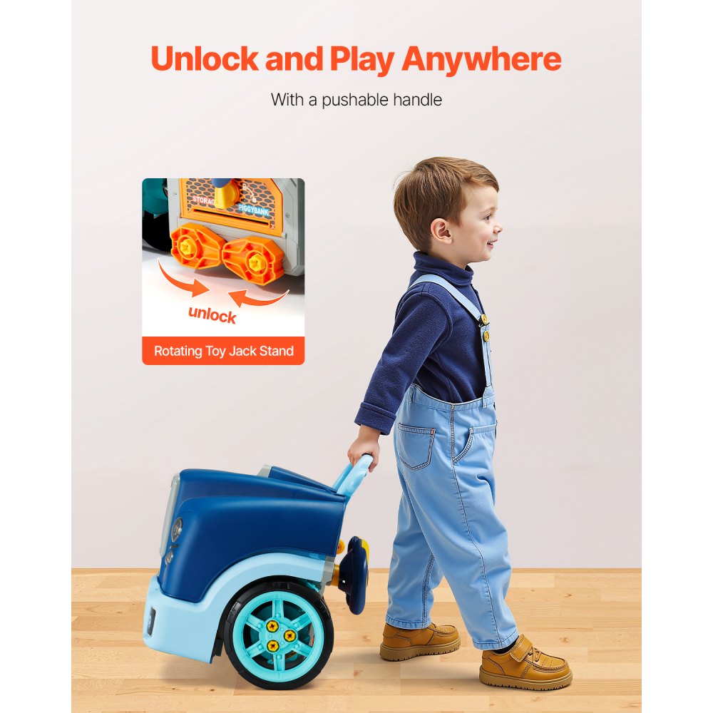 VEVOR Engine Toy, 60 Pieces, Kids Mechanic Car Repair Set with Removable Parts, Lights and Sounds, Steering Wheel and Horn, Kids Mechanic Workshop Set for Toddler Ages 3 Years and Up, Blue