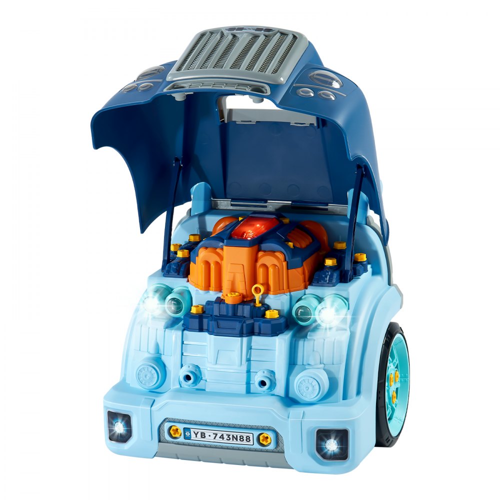 VEVOR Engine Toy, 60 Pieces, Kids Mechanic Car Repair Set with Removable Parts, Lights and Sounds, Steering Wheel and Horn, Kids Mechanic Workshop Set for Toddler Ages 3 Years and Up, Blue