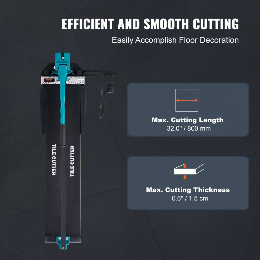 VEVOR Manual Tile Cutter, 32 inch, Porcelain Ceramic Tile Cutter with Tungsten Carbide Cutting Wheel, Infrared Positioning, Anti-Skid Feet, Durable Rails for professional installers or beginners