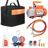VEVOR 1/5 HP 3.5 CFM AC Vacuum Pump and Gauge Set, Single Stage Rotary Vane HVAC Air Vacuum Pump A/C Refrigerant Kit Manifold Gauge Set, with Three-Color Hose Carry Bag, Applicable to R134a, R410a