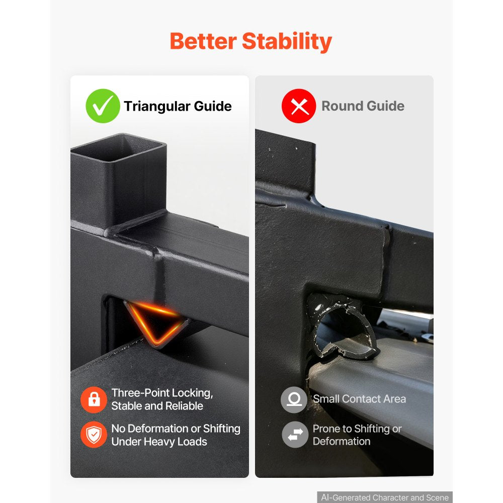 VEVOR Pallet Forks 2000 lbs Clamp-On Pallet Forks, 43 in Length Orange Tips, for Tractor Attachments, Skid Steer & Loader Bucket, Adjustable Stabilizer Bar, Heavy-Duty Reinforced Tractor Bucket Fork