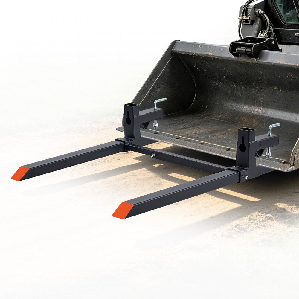 VEVOR Pallet Forks 2000 lbs Clamp-On Pallet Forks, 43 in Length Orange Tips, for Tractor Attachments, Skid Steer & Loader Bucket, Adjustable Stabilizer Bar, Heavy-Duty Reinforced Tractor Bucket Fork