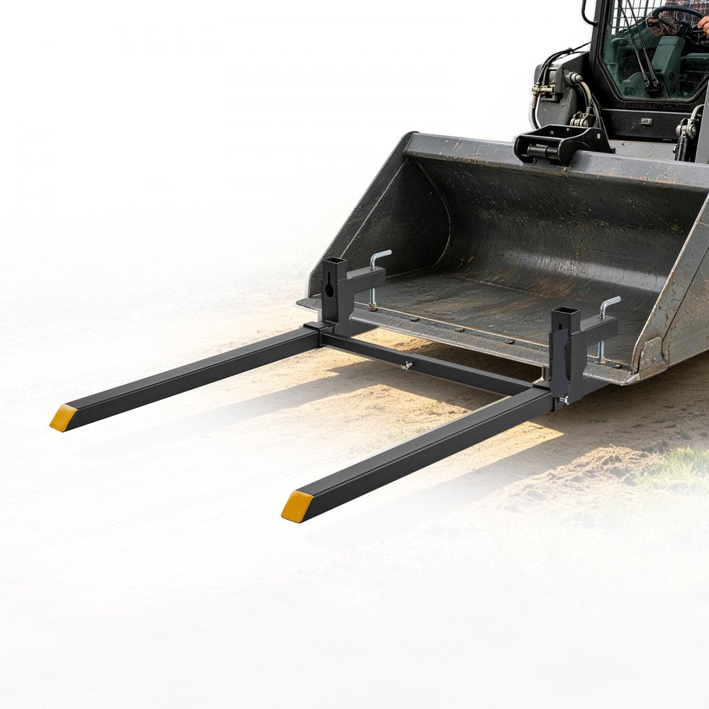 VEVOR Pallet Forks 2000 lbs Clamp-On Pallet Forks, 60 in Length Yellow Tips, Suitable for Tractor Attachments, Skid Steer and Loader Bucket, Adjustable Stabilizer Bar, Heavy-Duty Tractor Bucket Fork