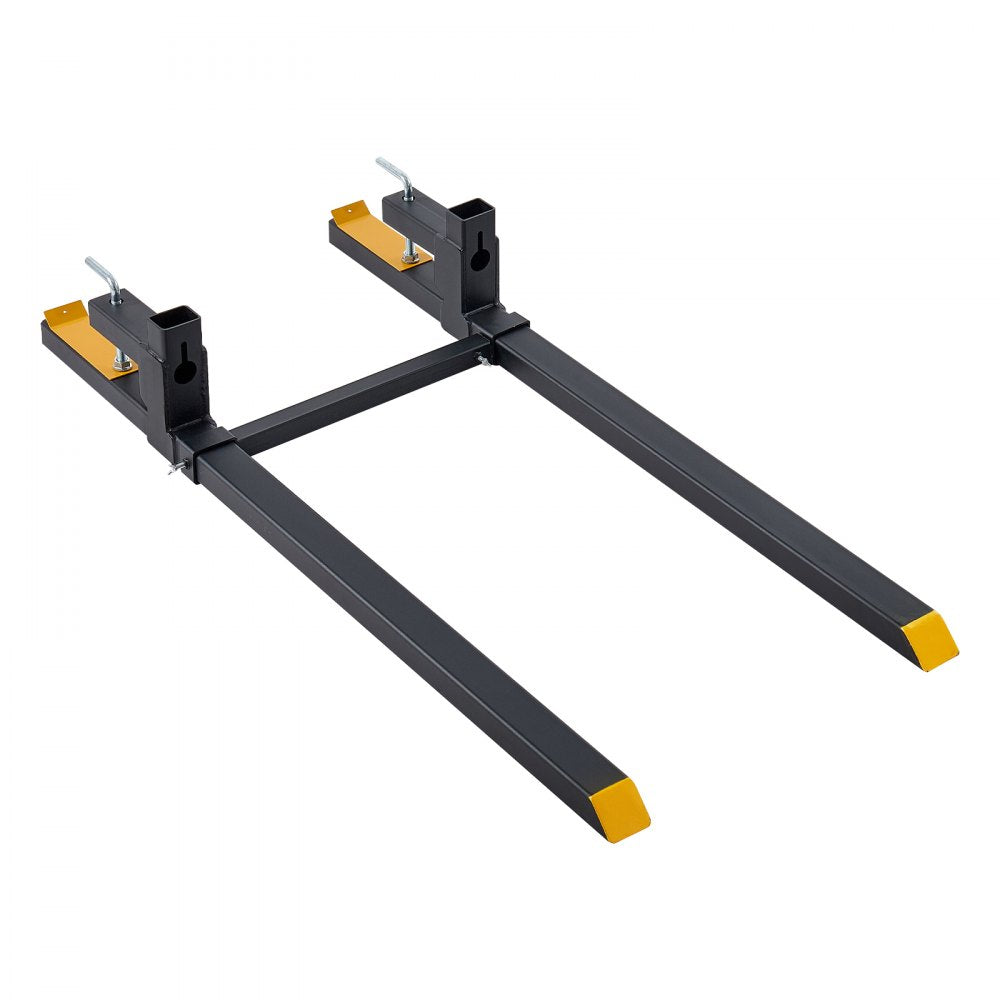 VEVOR Pallet Forks 2000 lbs Clamp-On Pallet Forks, 60 in Length Yellow Tips, Suitable for Tractor Attachments, Skid Steer and Loader Bucket, Adjustable Stabilizer Bar, Heavy-Duty Tractor Bucket Fork
