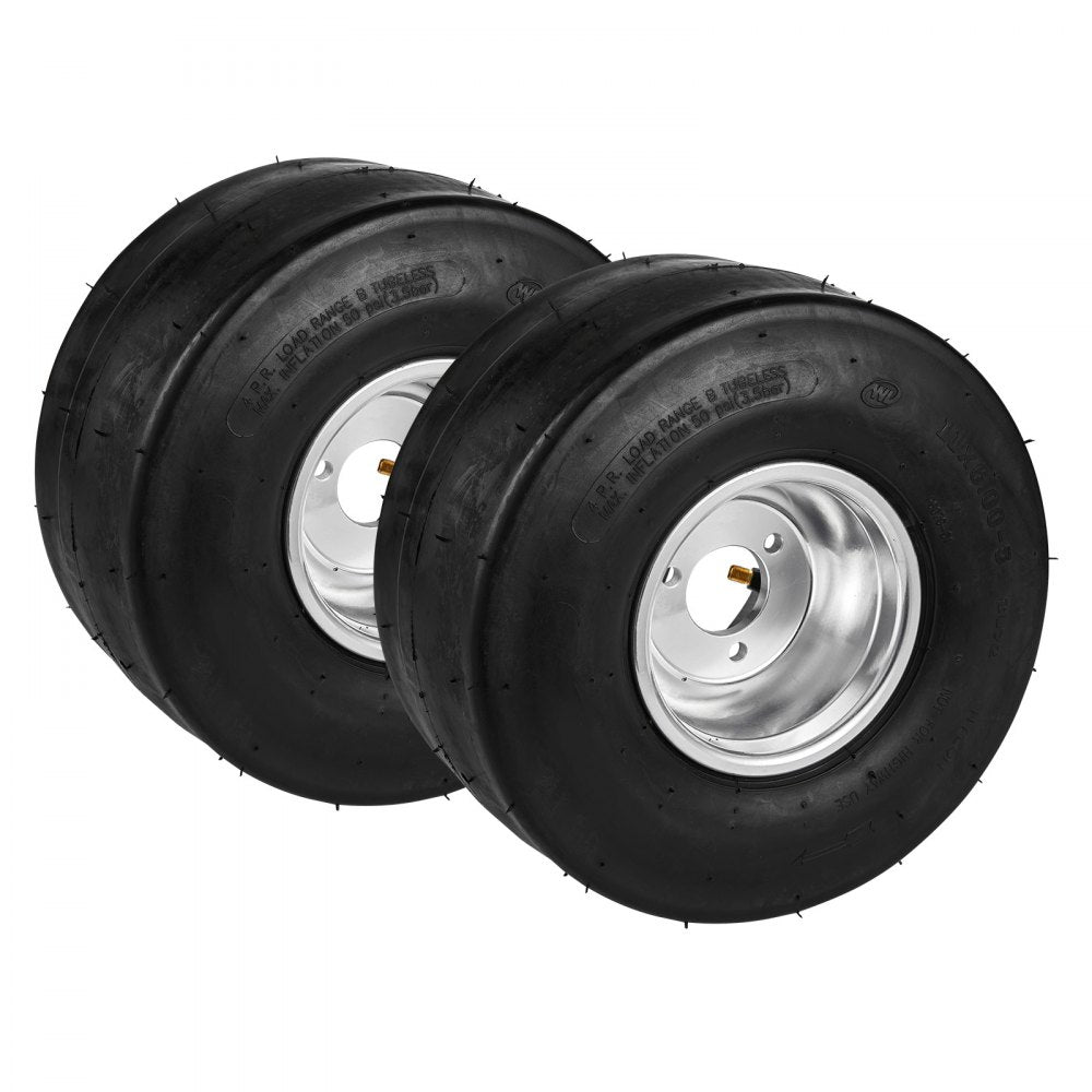 VEVOR Go Kart Tires and Rims, 11x6-5" Go Kart Wheels, 2-Pack Rear Wheels, Aluminum Alloy Rims and Rubber Tires, Hub-Rim Fit Bolt Pattern 1.57 inch with 3 Bolt Holes, Replacement Pneumatic Tire