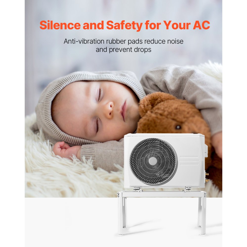 VEVOR Mini Split Ground Stand, Adjustable Anti-Vibration Mini Split Stand for 9000-24000 BTU Ductless Air Conditioner Heat Pump, Heavy Duty AC Base Bracket Floor Mount w/ 441LBS Max. Load Capacity