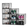 VEVOR Shoe Storage Boxes, 9 Pack Clear Stackable Shoe Boxes Storage Organizers with Magnetic Door, Fit up to US Size 13, Plastic Sneaker Containers for High Heels, Boots, and Hats, Transparent Black