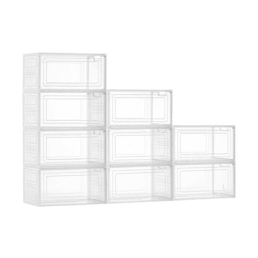 VEVOR Shoe Storage Boxes, 9 Pack Clear Stackable Shoe Boxes Storage Organizers with Magnetic Door, Fit up to US Size 13, Plastic Sneaker Containers for High Heels, Boots, and Hats, Transparent White