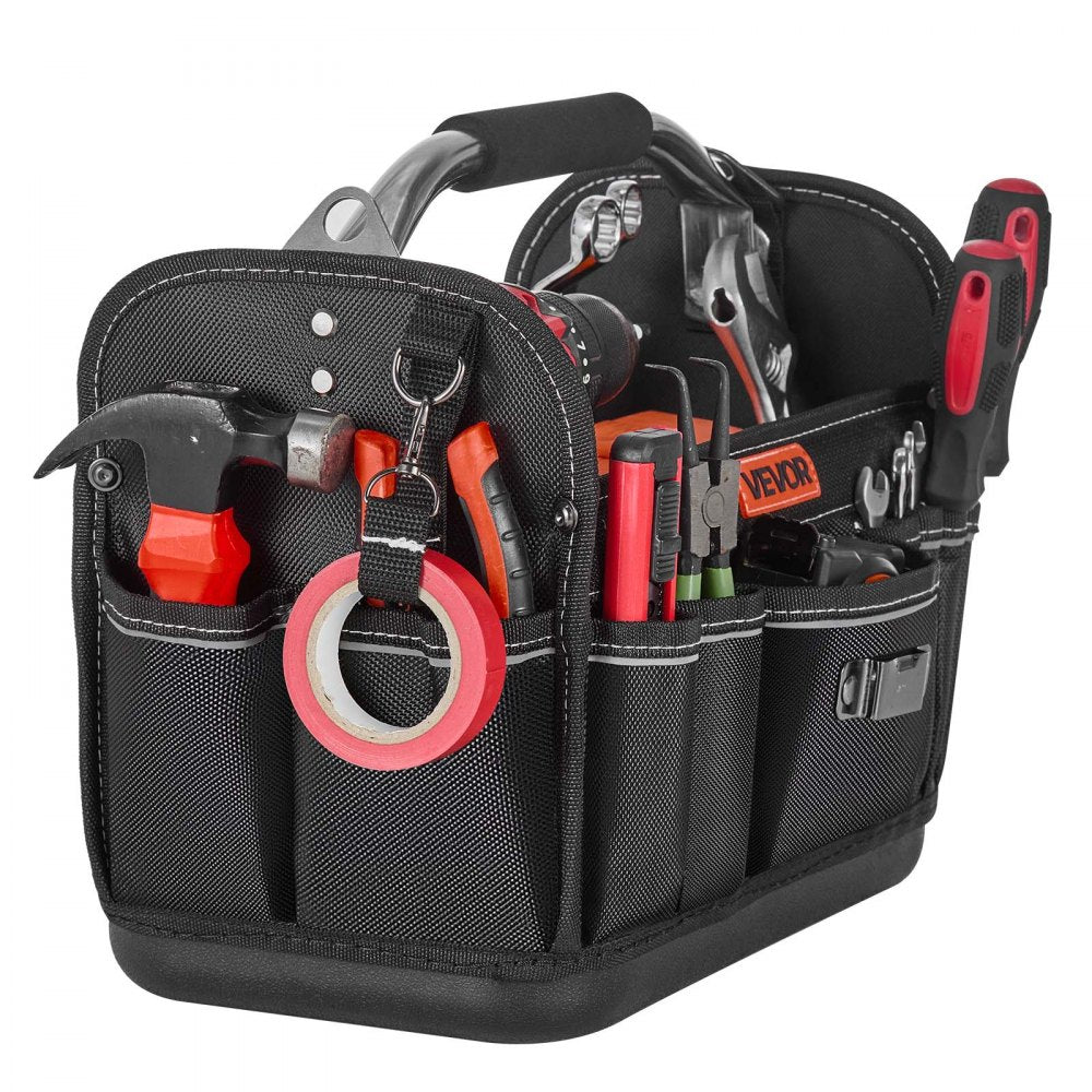 VEVOR Tool Bag, 13 Inch, 33-Pocket Open Top Tool Tote, Portable Electrical Maintenance Toolbox Organizer Storage with Hard Plastic Base, Adjustable Shoulder Strap, for Professionals DIY & Jobsite Use