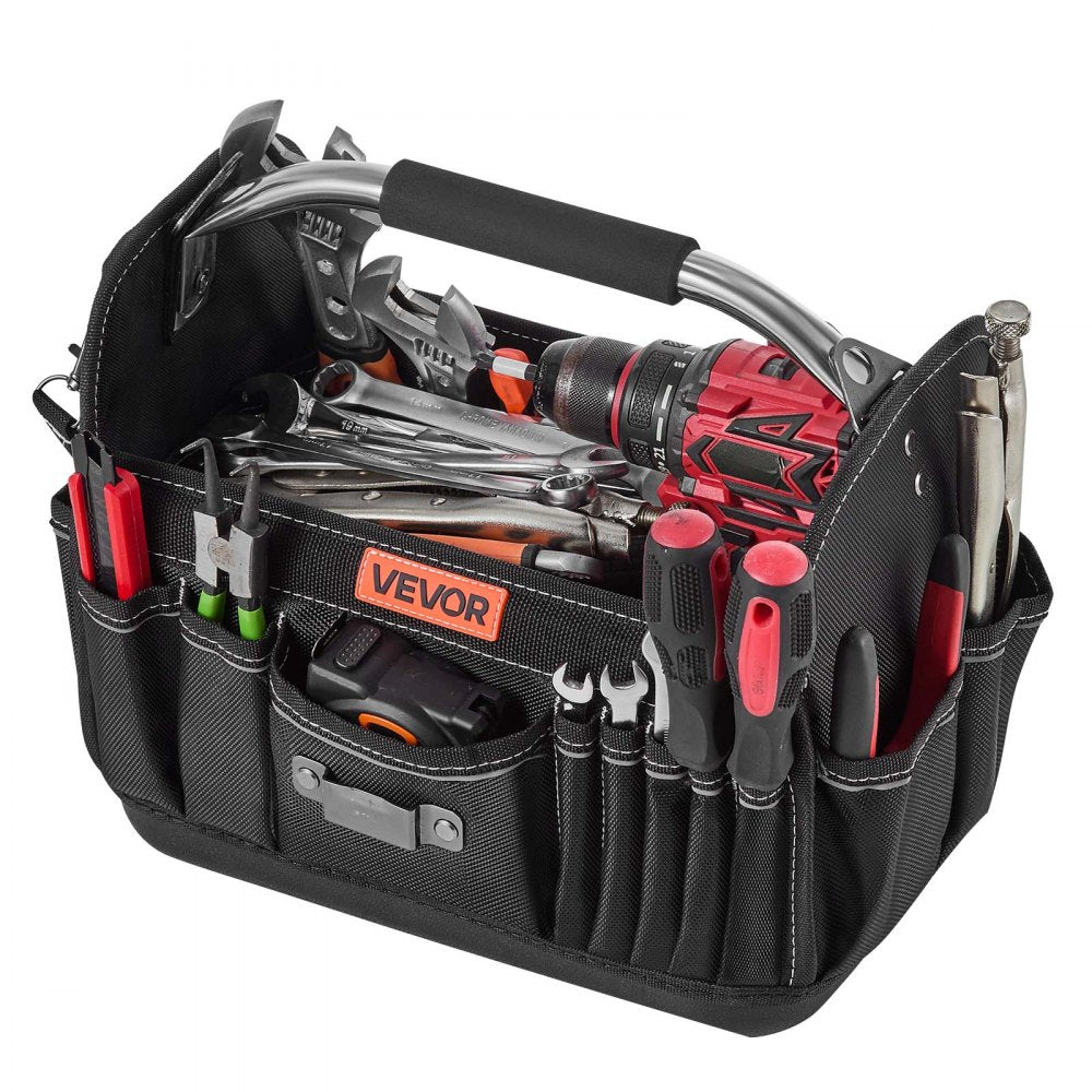 VEVOR Tool Bag, 13 Inch, 33-Pocket Open Top Tool Tote, Portable Electrical Maintenance Toolbox Organizer Storage with Hard Plastic Base, Adjustable Shoulder Strap, for Professionals DIY & Jobsite Use