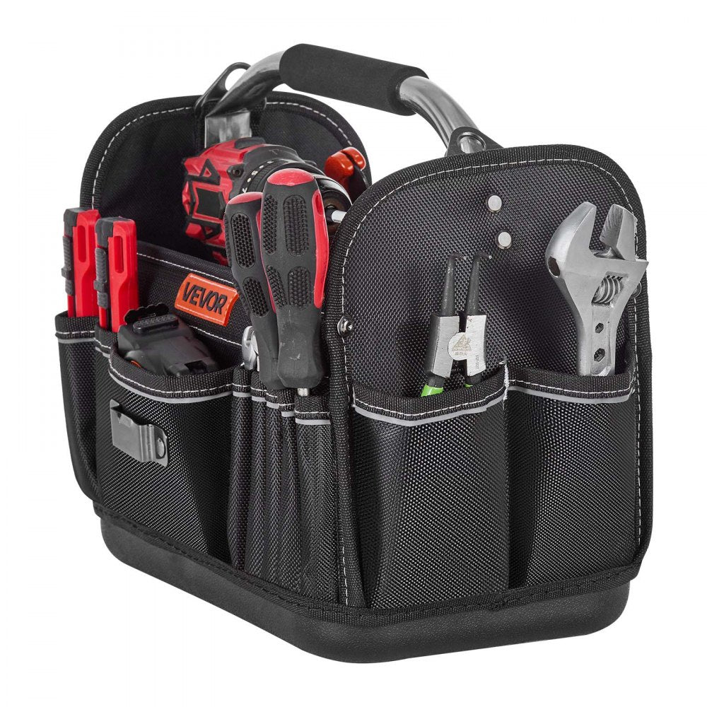 VEVOR Tool Bag, 13 Inch, 33-Pocket Open Top Tool Tote, Portable Electrical Maintenance Toolbox Organizer Storage with Hard Plastic Base, Adjustable Shoulder Strap, for Professionals DIY & Jobsite Use