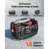 VEVOR Tool Bag, 16.1 Inch, 33-Pocket Open Top Tool Tote, Portable Electrical Maintenance Toolbox Organizer Storage with Hard Plastic Base, Adjustable Shoulder Strap, for Professionals DIY & Jobsite