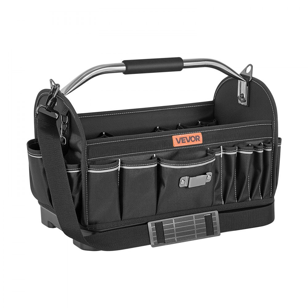 VEVOR Tool Bag, 16.1 Inch, 33-Pocket Open Top Tool Tote, Portable Electrical Maintenance Toolbox Organizer Storage with Hard Plastic Base, Adjustable Shoulder Strap, for Professionals DIY & Jobsite