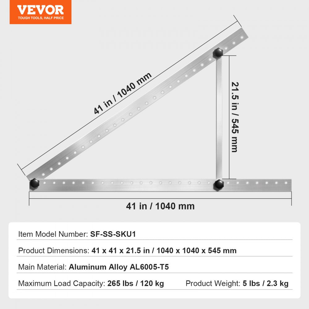 VEVOR 41-Inch Solar Panel Mounting Brackets, 0 to 90° Adjustable Tilt Mount Brackets Support 100-300W Solar Panels, Lightweight Aluminum Brackets with Folding Tilt Legs for RV, Roof, Boat, Off-Grid