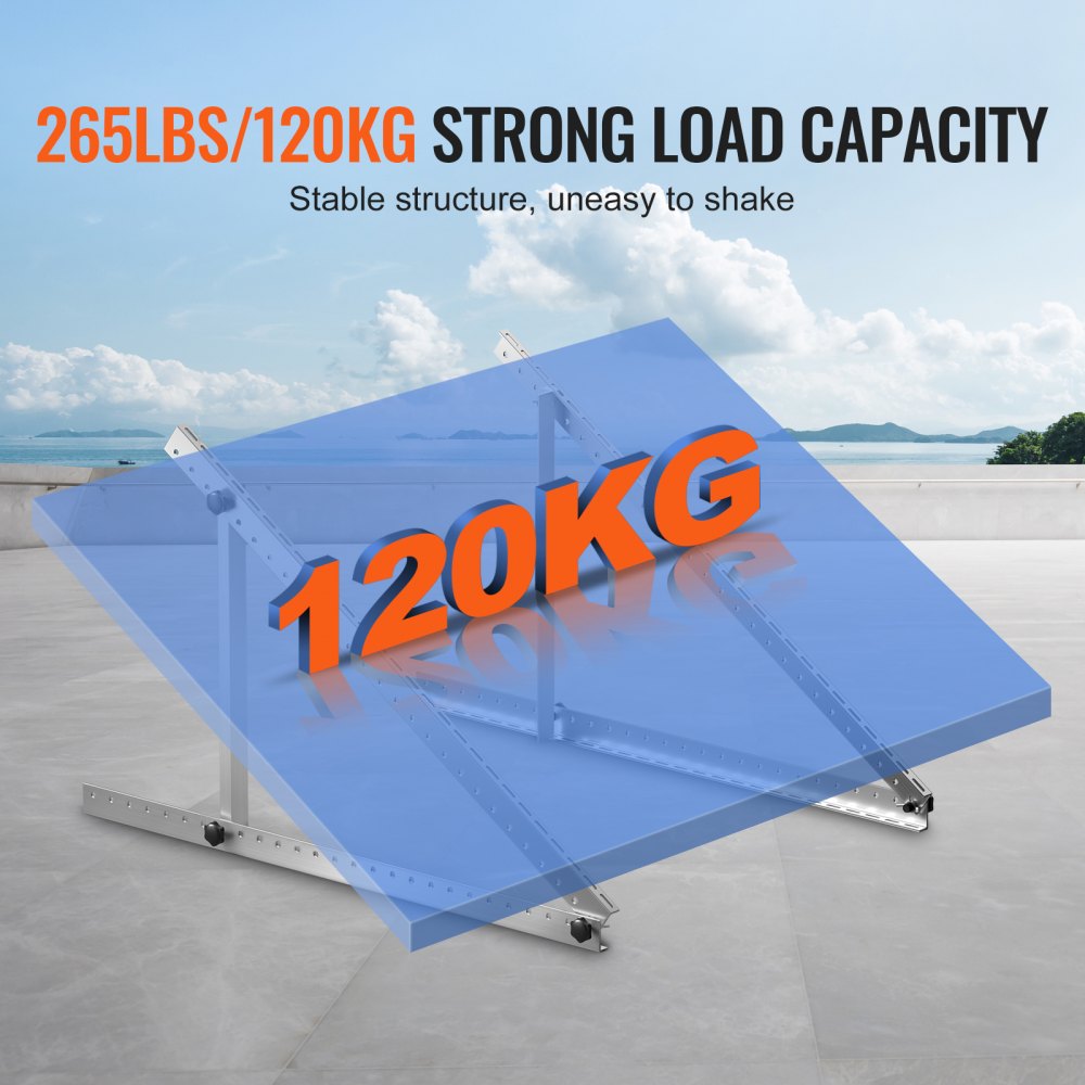 VEVOR 2 Sets Solar Panel Mounting Brackets 45-Inch, 0 to 90° Adjustable Tilt Mount Brackets Support 100-400W Solar Panels, Lightweight Aluminum Brackets with Folding Tilt Legs for RV Boat Off-Grid