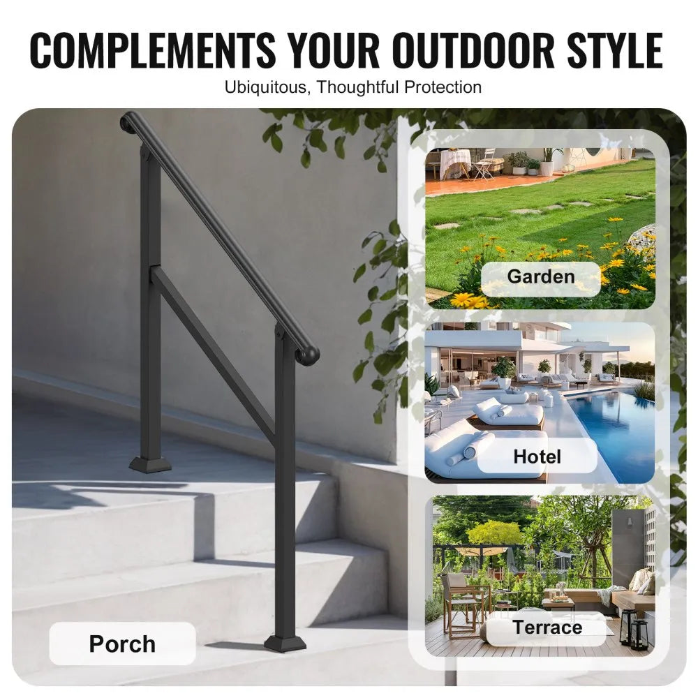 VEVOR Handrails for Outdoor Steps, 2-3 Step Stair Hand Rail & Indoor Railing Kit, Railings for Outside Steps with Installation Kit, Hand Rails for Seniors,Porch Railing & Deck Hand Rail, Black