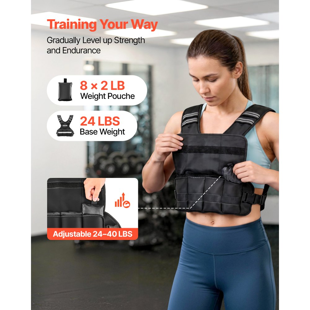 VEVOR Adjustable Weighted Vest, 24-40 lbs Comfortable X-Shape Body Weight Vest Set with 8 Weight Packs and Reflective Stripe, for Men Women, Workout Equipment for Strength Training Running Jogging