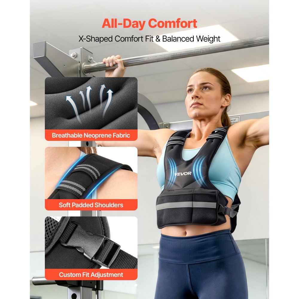 VEVOR Adjustable Weighted Vest, 24-40 lbs Comfortable X-Shape Body Weight Vest Set with 8 Weight Packs and Reflective Stripe, for Men Women, Workout Equipment for Strength Training Running Jogging