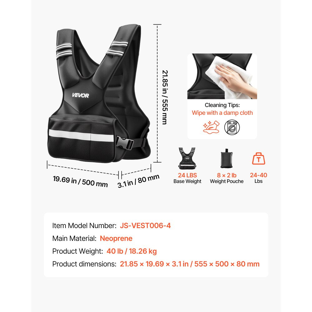 VEVOR Adjustable Weighted Vest, 24-40 lbs Comfortable X-Shape Body Weight Vest Set with 8 Weight Packs and Reflective Stripe, for Men Women, Workout Equipment for Strength Training Running Jogging