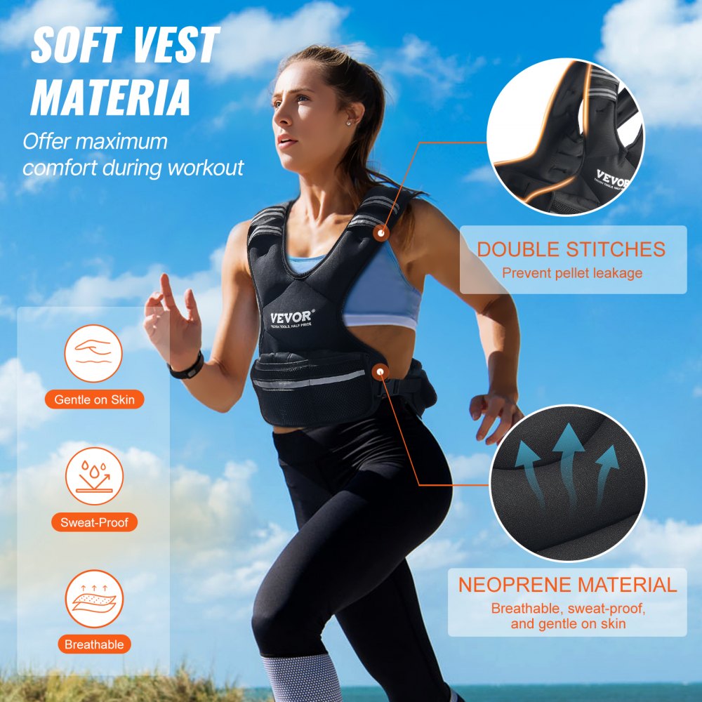 VEVOR Adjustable Weighted Vest, 11-20lb Weight Vest with 6 Ironsand Weights and  Reflective Stripe, Body Weight Vest Exercise Set for Men Women, Workout Equipment for Strength Training Running Jogging