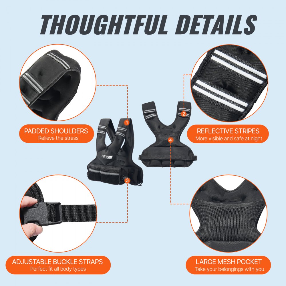 VEVOR Adjustable Weighted Vest, 11-20lb Weight Vest with 6 Ironsand Weights and  Reflective Stripe, Body Weight Vest Exercise Set for Men Women, Workout Equipment for Strength Training Running Jogging
