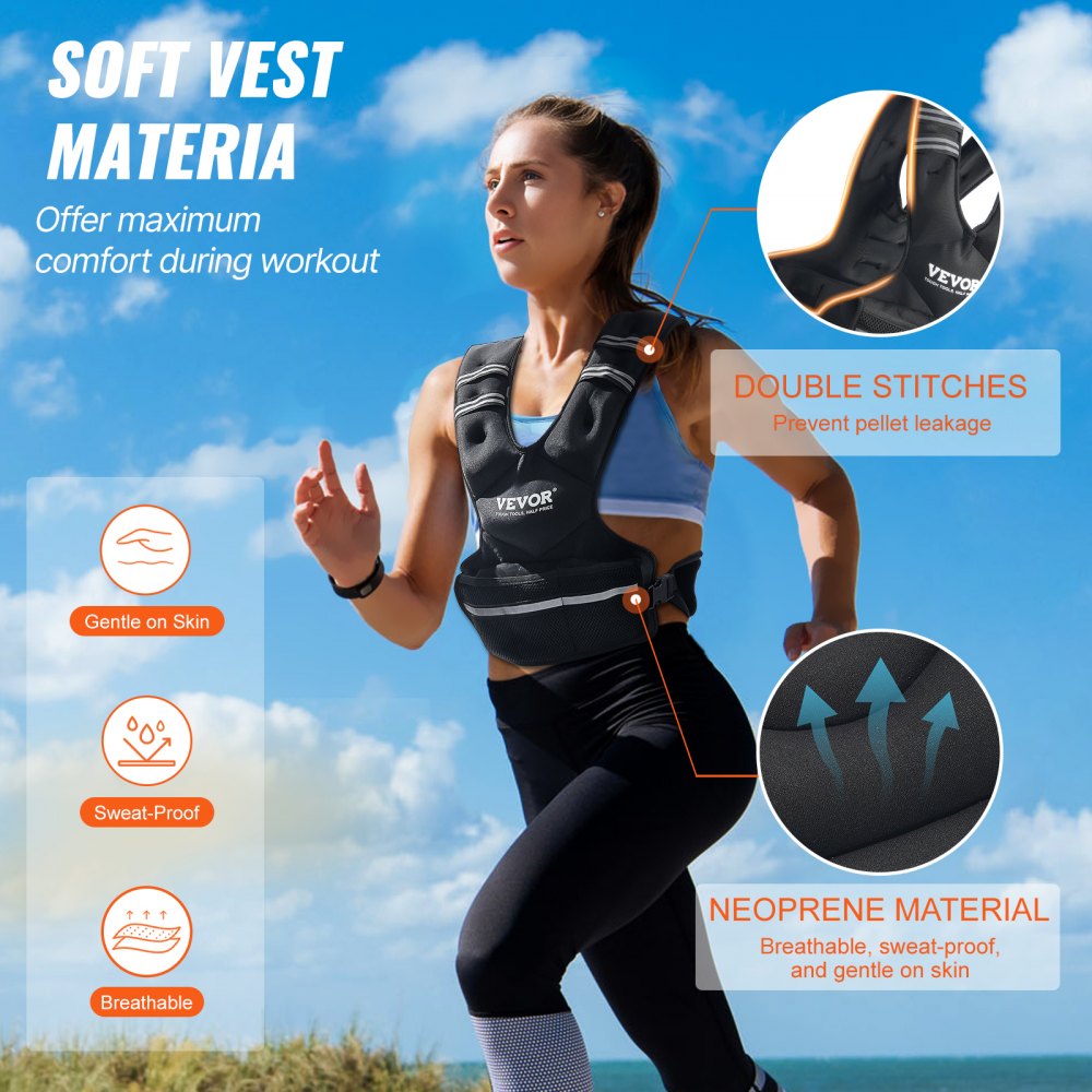 VEVOR Adjustable Weighted Vest, 20-32lb Weight Vest with 6 Ironsand Weights and  Reflective Stripe, Body Weight Vest Exercise Set for Men Women, Workout Equipment for Strength Training Running Jogging
