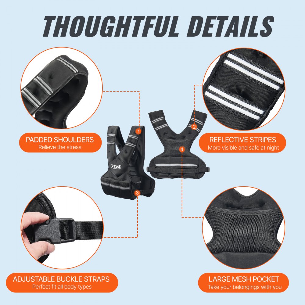 VEVOR Adjustable Weighted Vest, 20-32lb Weight Vest with 6 Ironsand Weights and  Reflective Stripe, Body Weight Vest Exercise Set for Men Women, Workout Equipment for Strength Training Running Jogging