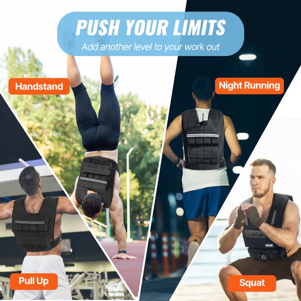 VEVOR Adjustable Weighted Vest, 35lb Weight Vest with Iron Weights, Shoulder Pad, and Reflective Stripe, Body Weight Vest Exercise Set for Men Women, Workout Equipment for Strength Training Running