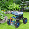 VEVOR Garden Cart Rolling Workseat with Wheels, Gardening Stool for Planting, 360 Degree Swivel Seat, Wagon Scooter with Steering Handle & Utility Tool Tray, Use for Patio, Yard, and Outdoors, Blue
