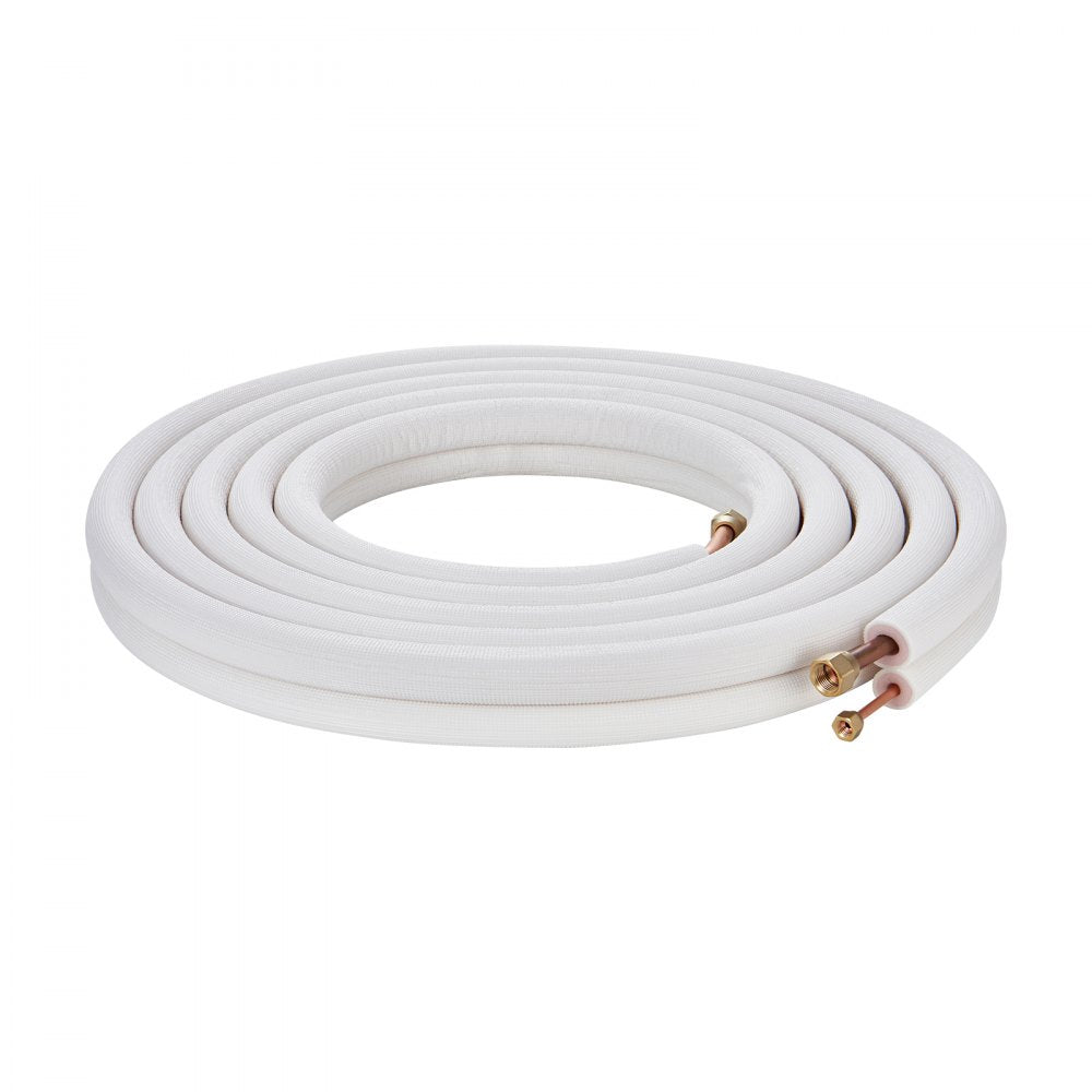 VEVOR 25FT Mini Split Line Set, 1/4" & 1/2" O.D Copper Pipes Tubing and Triple-Layer Insulation, for Air Conditioning or Heating Pump Equipment & HVAC with Rich Accessories (27ft Connection Cable)