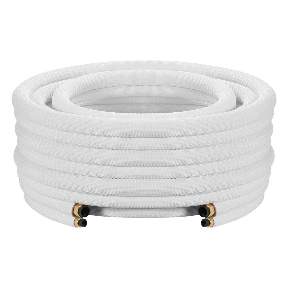 VEVOR 25ft Mini Split Line Set, 3/8” & 5/8” OD AC Copper Tubing Pipe, 3/8 White PE Thickened Insulated Coil with Flared Nuts, Rich Fittings, for Mini Split Air Conditioner HVAC or Heat Pump System