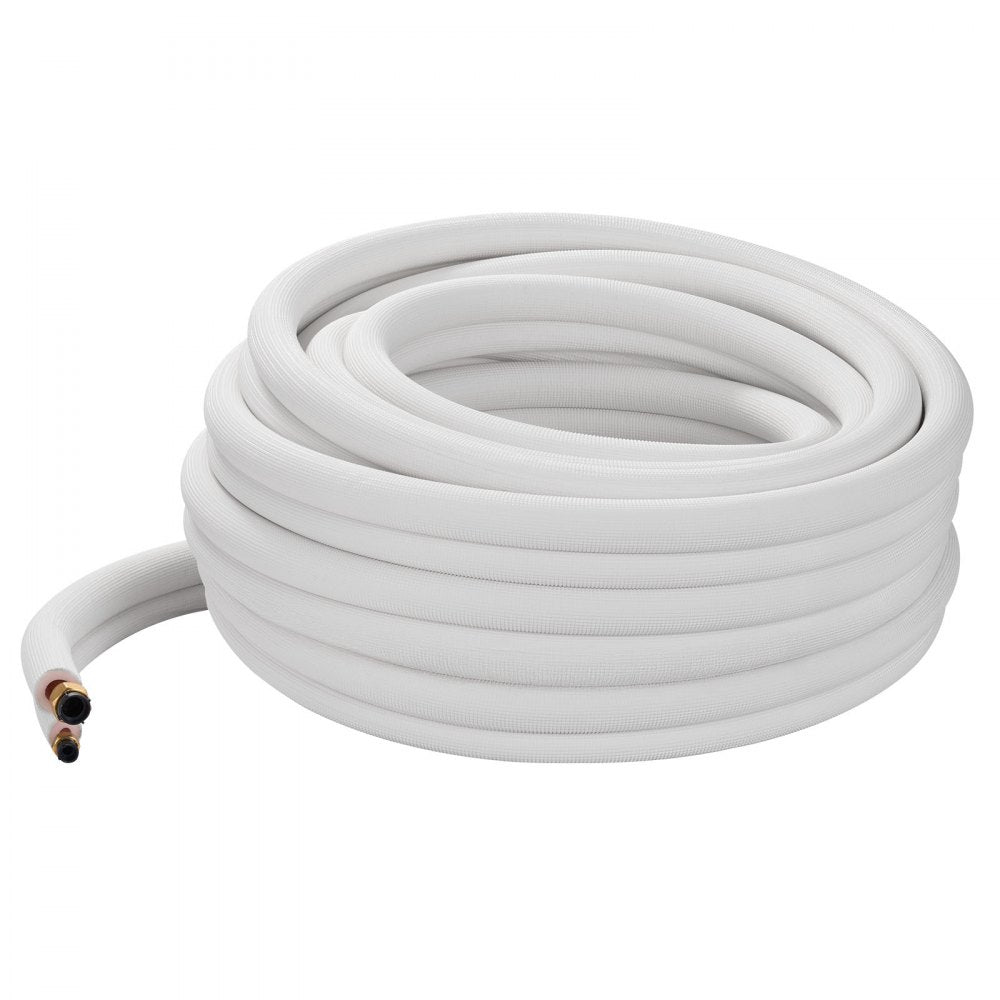 VEVOR 25ft Mini Split Line Set, 3/8” & 5/8” OD AC Copper Tubing Pipe, 3/8 White PE Thickened Insulated Coil with Flared Nuts, Rich Fittings, for Mini Split Air Conditioner HVAC or Heat Pump System