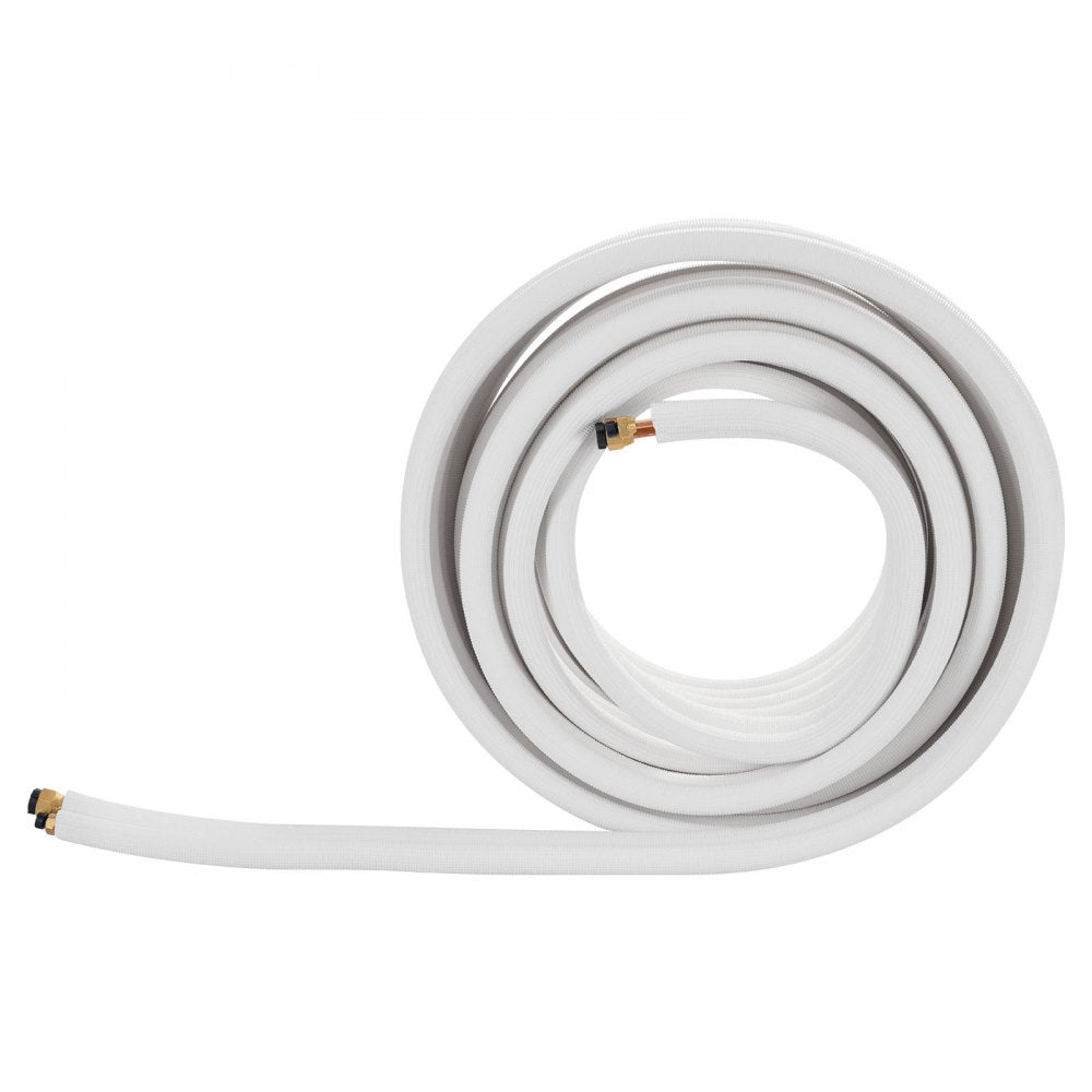 VEVOR 50ft Mini Split Line Set, 1/4” & 1/2” OD AC Copper Tubing Pipe, 3/8 White PE Thickened Insulated Coil with Flared Nuts, Rich Fittings, for Mini Split Air Conditioner HVAC or Heat Pump System