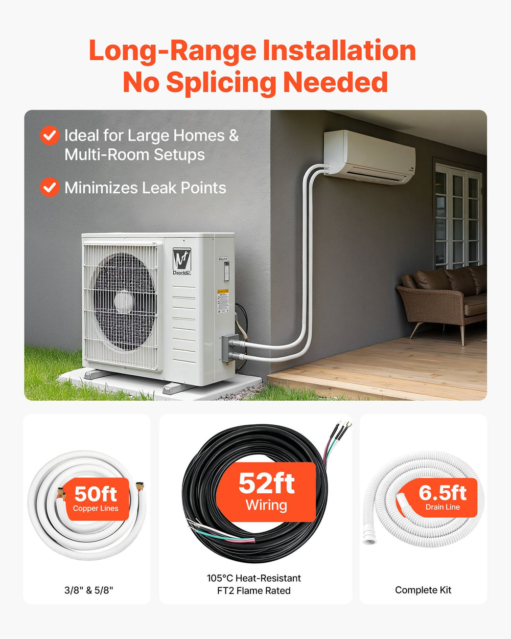Long-range installation no splicing needed - VEVOR