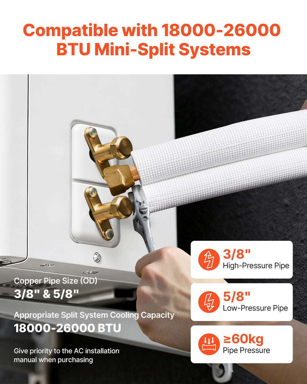 Compatible with 18000-26000 BTU mini-split systems - VEVOR