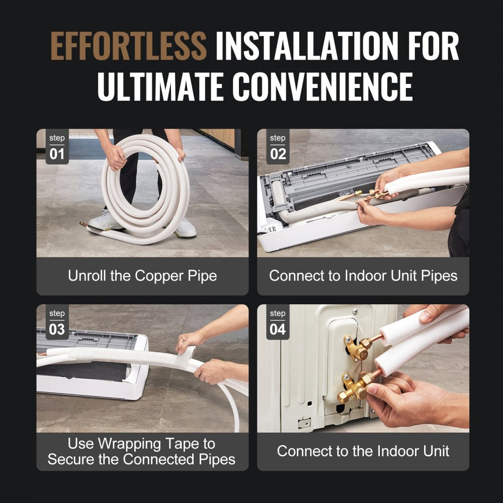 VEVOR 25FT Mini Split Line Set, 1/4" & 1/2" O.D Copper Pipes Tubing and Triple-Layer Insulation, for Mini Split Air Conditioning Refrigerant or Heating Pump Equipment & HVAC with Wrapping Strips.