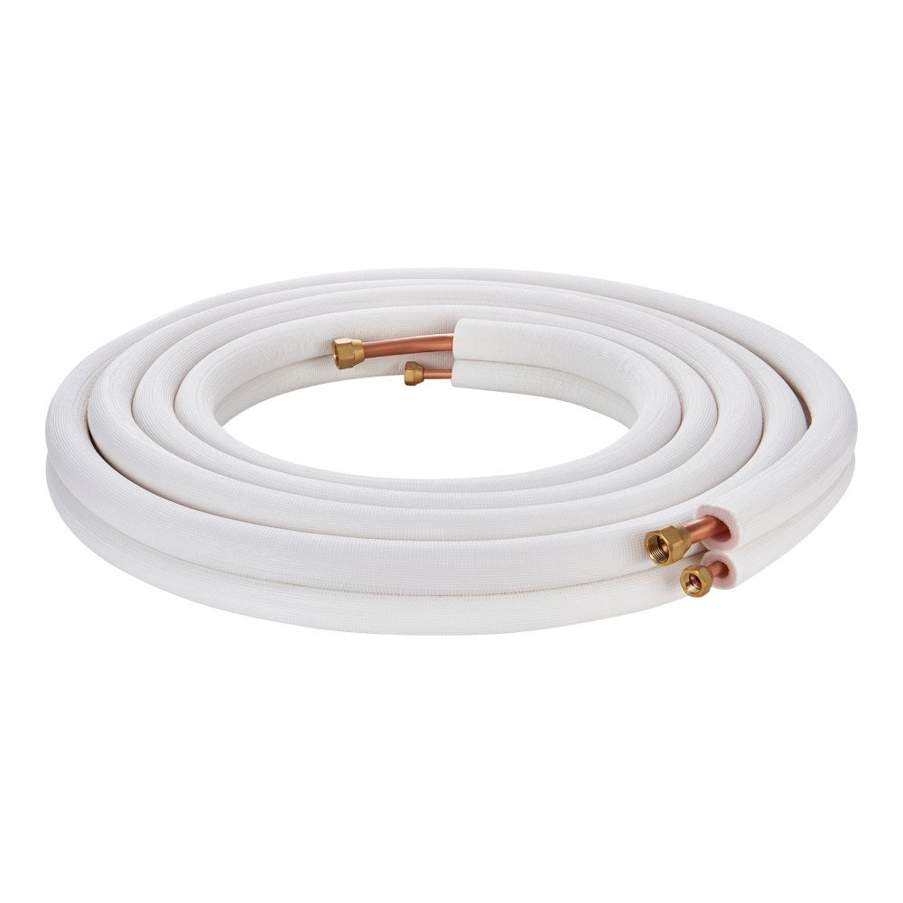 VEVOR 25FT Mini Split Line Set, 1/4" & 3/8" O.D Copper Pipes Tubing and Triple-Layer Insulation, for Mini Split Air Conditioning Refrigerant or Heating Pump Equipment & HVAC with Wrapping Strips.