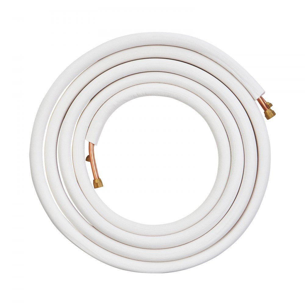 VEVOR 25FT Mini Split Line Set, 1/4" & 3/8" O.D Copper Pipes Tubing and Triple-Layer Insulation, for Mini Split Air Conditioning Refrigerant or Heating Pump Equipment & HVAC with Wrapping Strips.