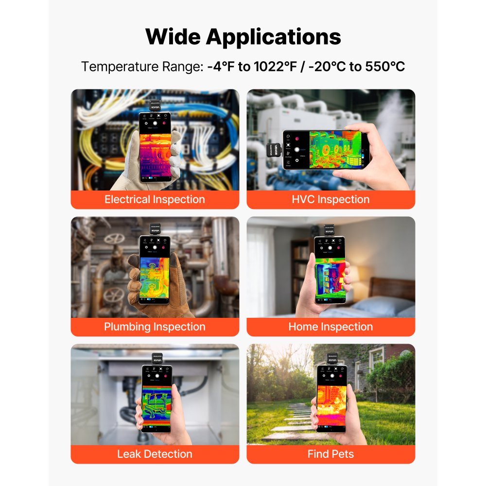 VEVOR Thermal Imaging Camera for Android, 320 x 240 TISR Super Resolution, 25HZ Refresh Rate Infrared Thermal Imager for Smartphone Tablet, 160 x 120 IR Resolution, -4°F to 1022°F & 15 Color Palettes